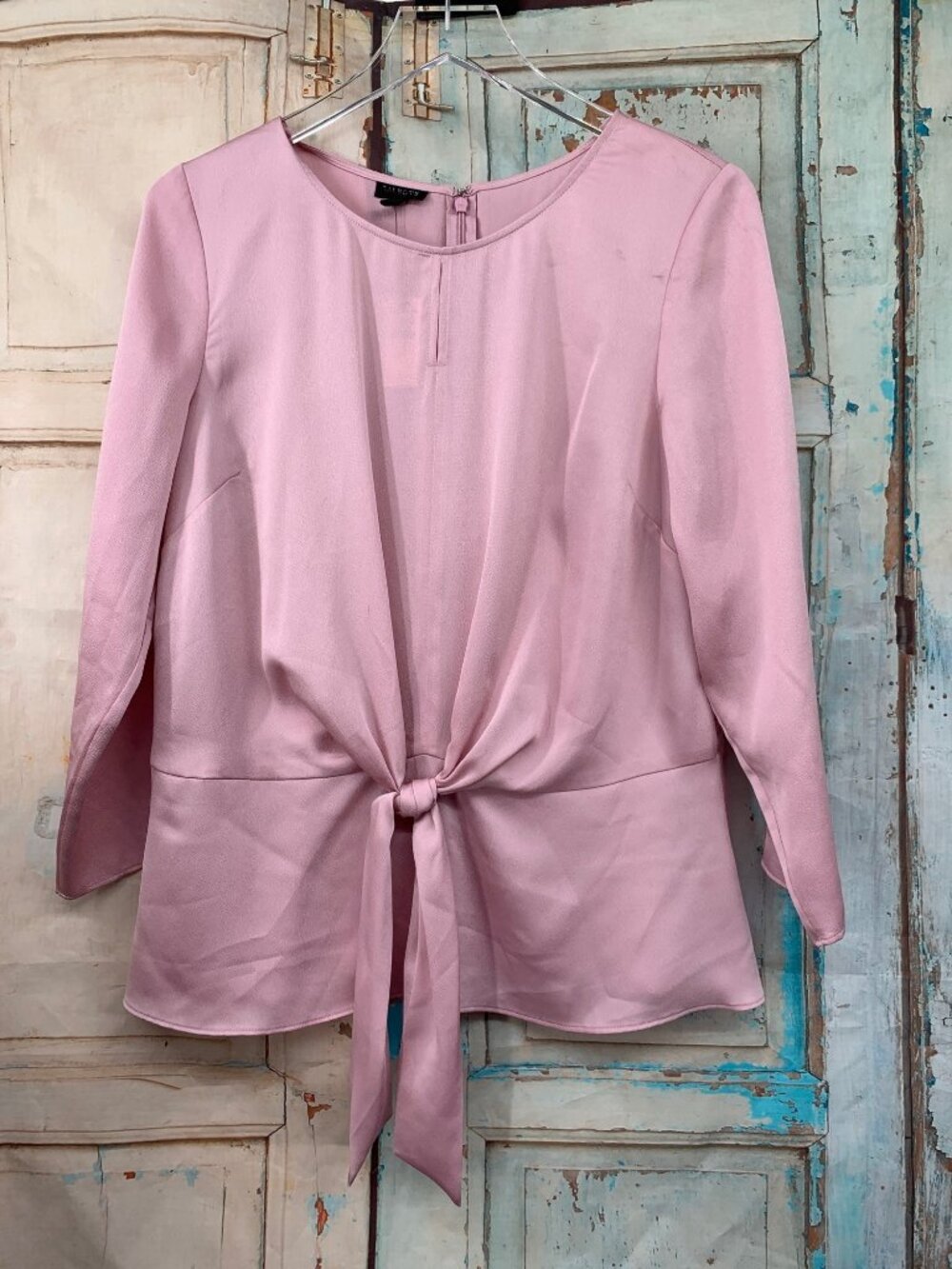Talbots Pink Tie-Front Blouse Size 10 3/4 Sleeve Crew Neck Polyester
